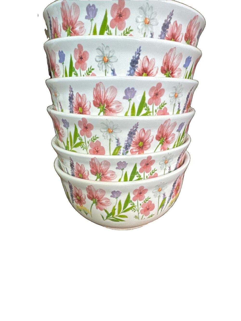 Set Of 6 Royal Norfolk Floral Wildflower Bowls Pink Purple 6 in Stoneware